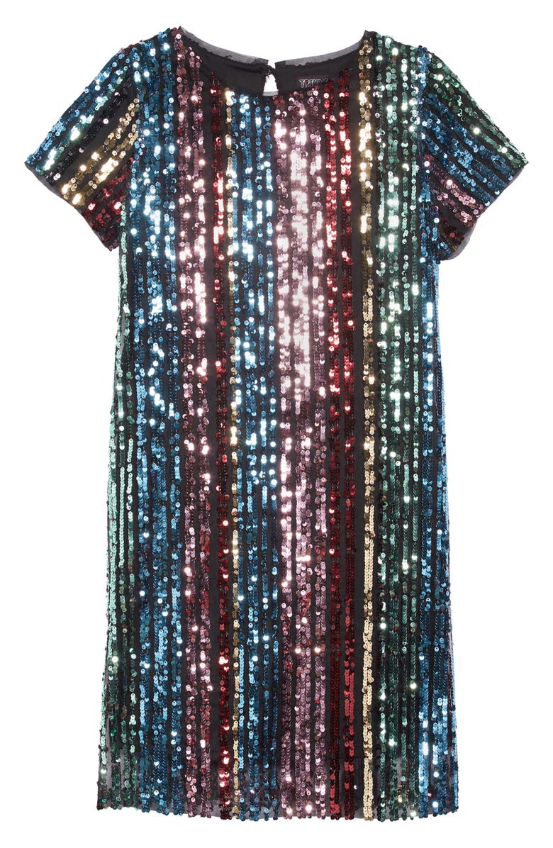 Trixxi Rainbow Sequin Stripe Dress (Big Girls) | Nordstrom