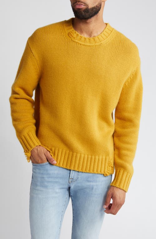 FRAME Destroyed Cashmere Crewneck Sweater Yellow at Nordstrom,