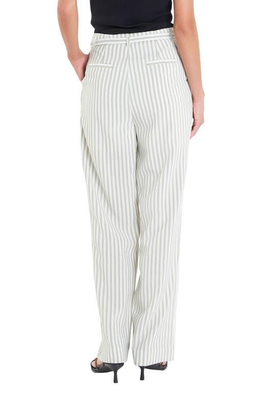 Shop English Factory Stripe Belted High Waist Pants In Off White/green