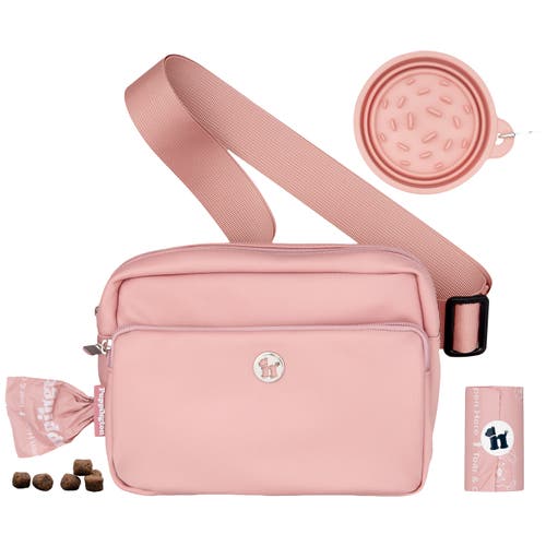 Puppington 3-in-1 Dog Walking Bag With Poop Bags Plus Travel Bowl In Blush Pink