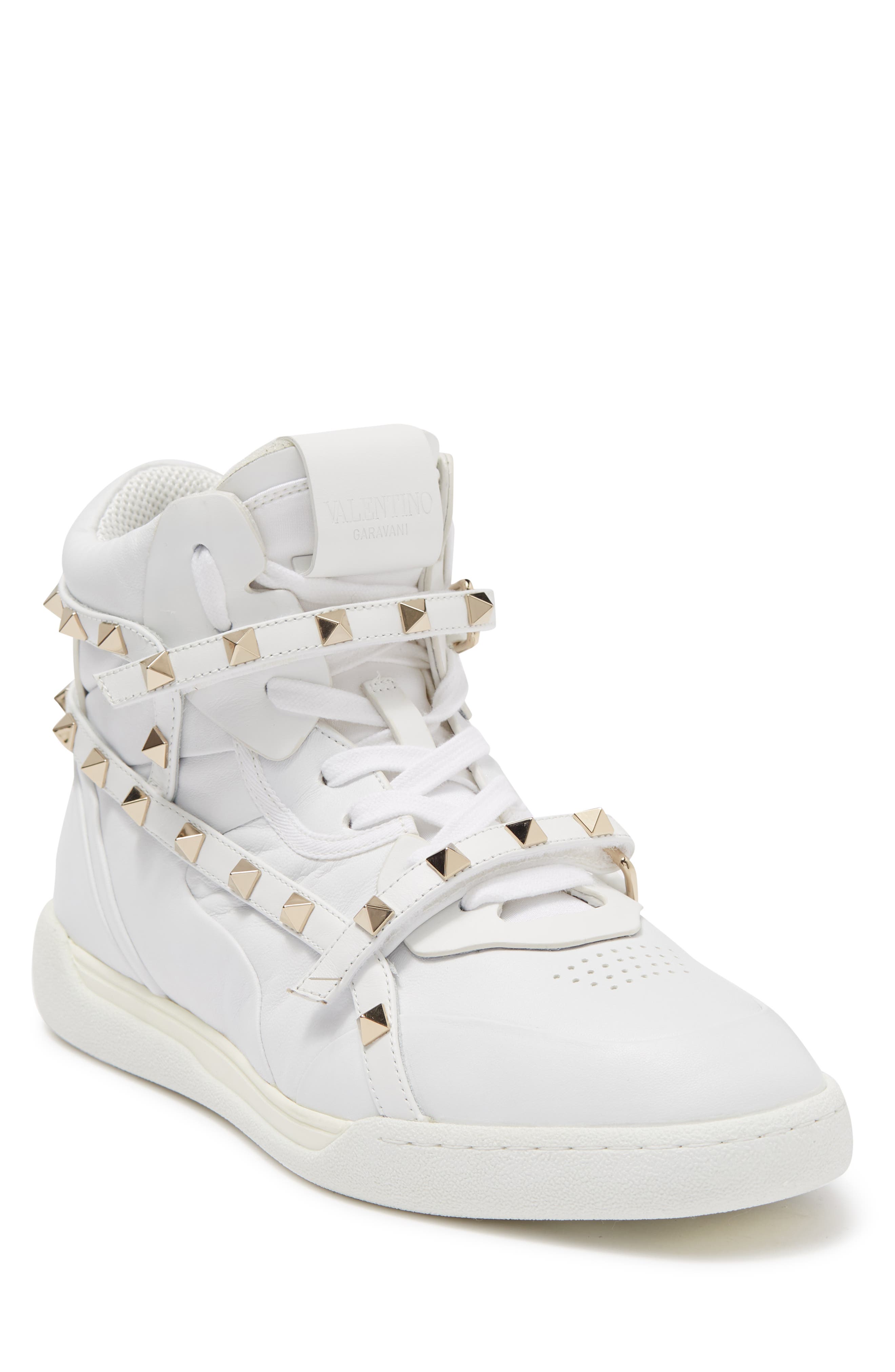 Valentino Garavani Studded Leather Sneaker In Bianco | ModeSens