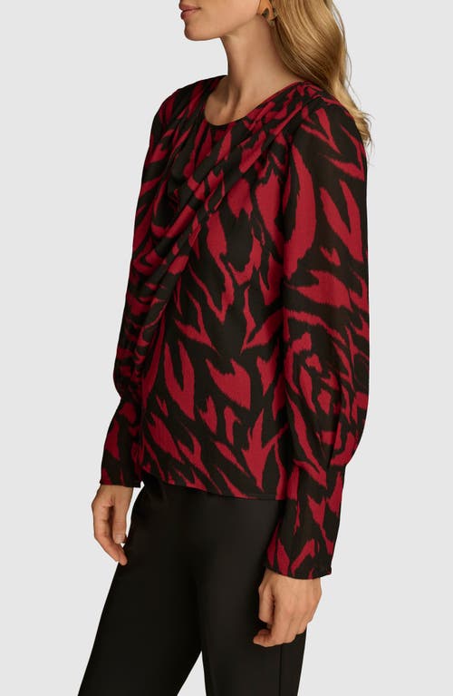 Shop Donna Karan New York Abstract Print Draped Woven Top In Red/black Multi