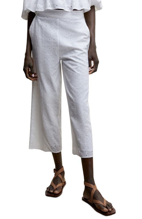 MANGO Eyelet Cotton Capri Pants in White