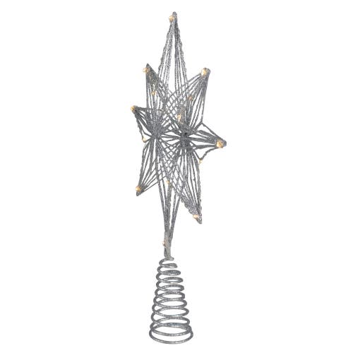 Northlight 13.75" Led Lighted B/o Silver Glittered Geometric Star Christmas Tree Topper In Silver