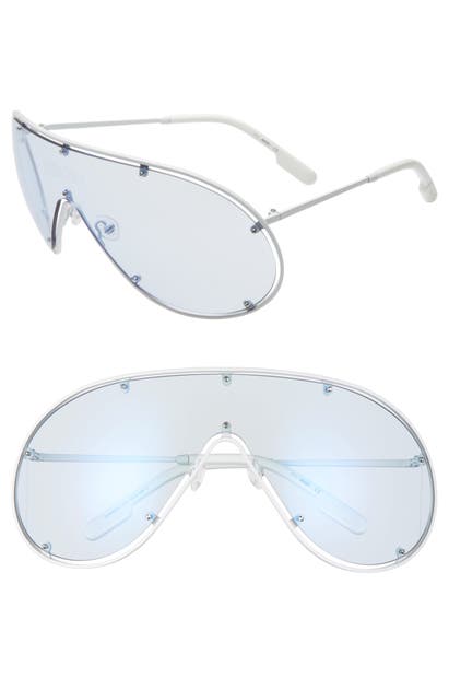 Kenzo 141mm Shield Sunglasses In White/ Light Blue