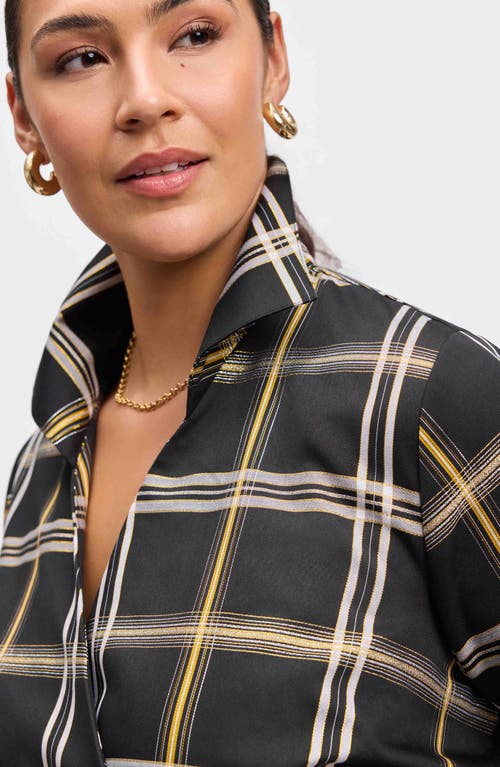 Foxcroft Salina Plaid Wrap Shirt In Black Plaid