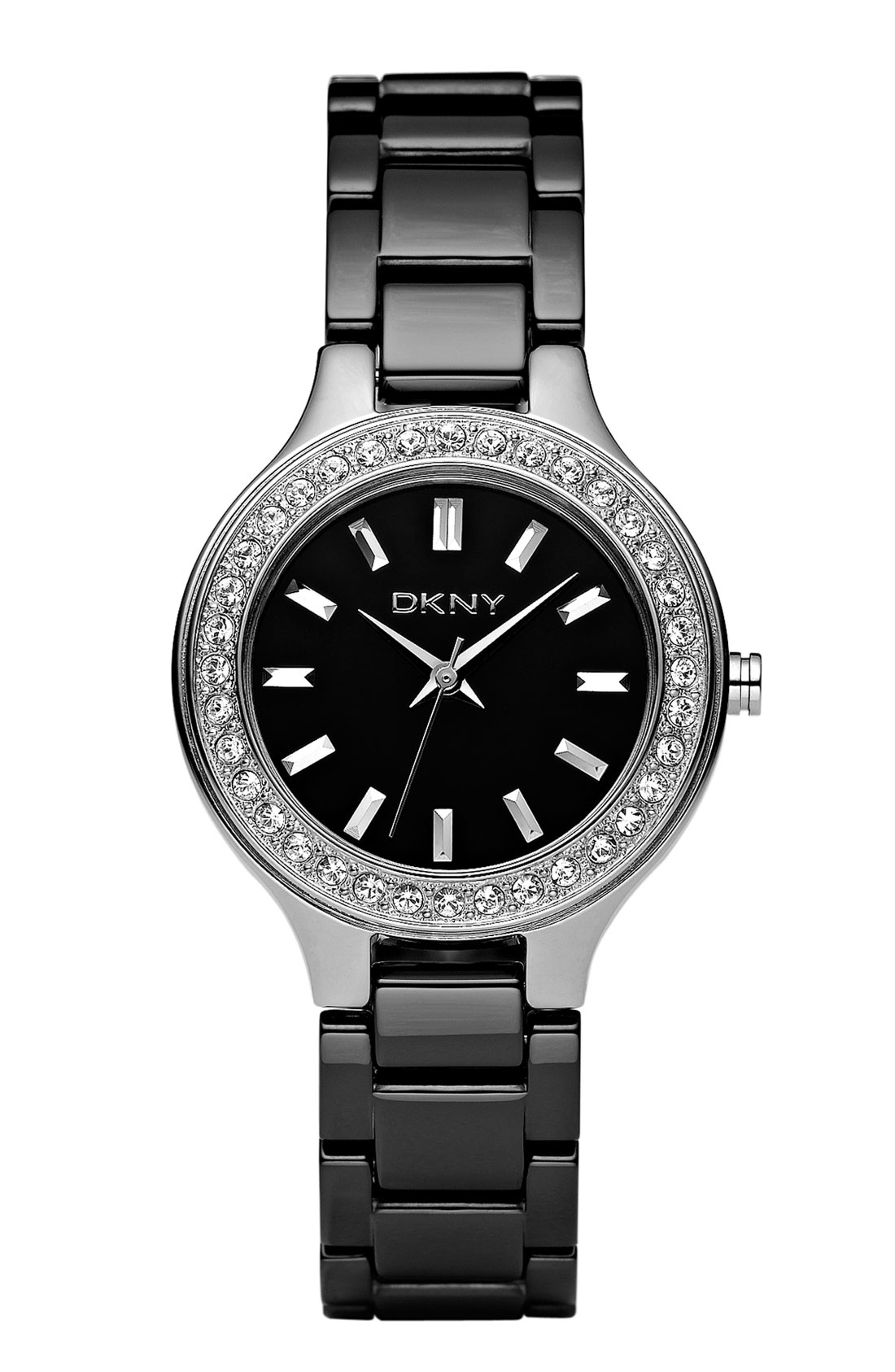 DKNY Ceramic Crystal Bezel Bracelet Watch, 30mm | Nordstrom