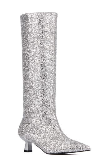 Olivia Miller Mars Knee High Boot In Silver Glitter