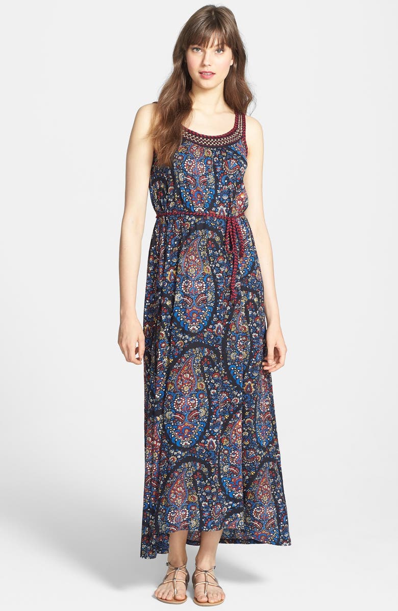 Lucky Brand Embroidered Paisley Print Jersey Maxi Dress | Nordstrom