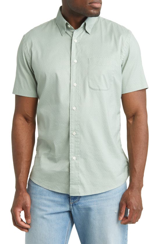 Faherty The Movement Geometric Print Short Sleeve Button-up Shirt In Sage Meridian