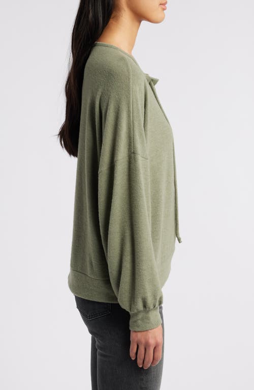 Loveappella Lace-up Knit Top In Olive