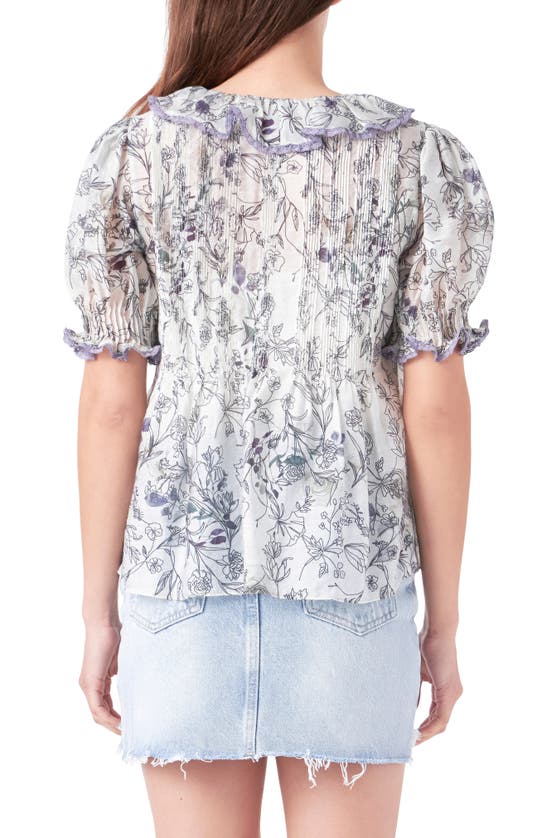 Shop English Factory Floral Print Ruffle Top In Ivory Multi