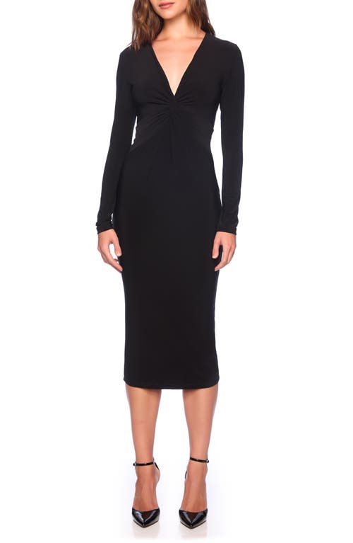 Susana Monaco Twist Front Long Sleeve Matte Jersey Midi Dress In Black