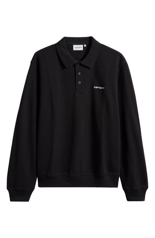 Shop Carhartt Work In Progress Vance Long Sleeve Cotton Piqué Polo Shirt In Black/white