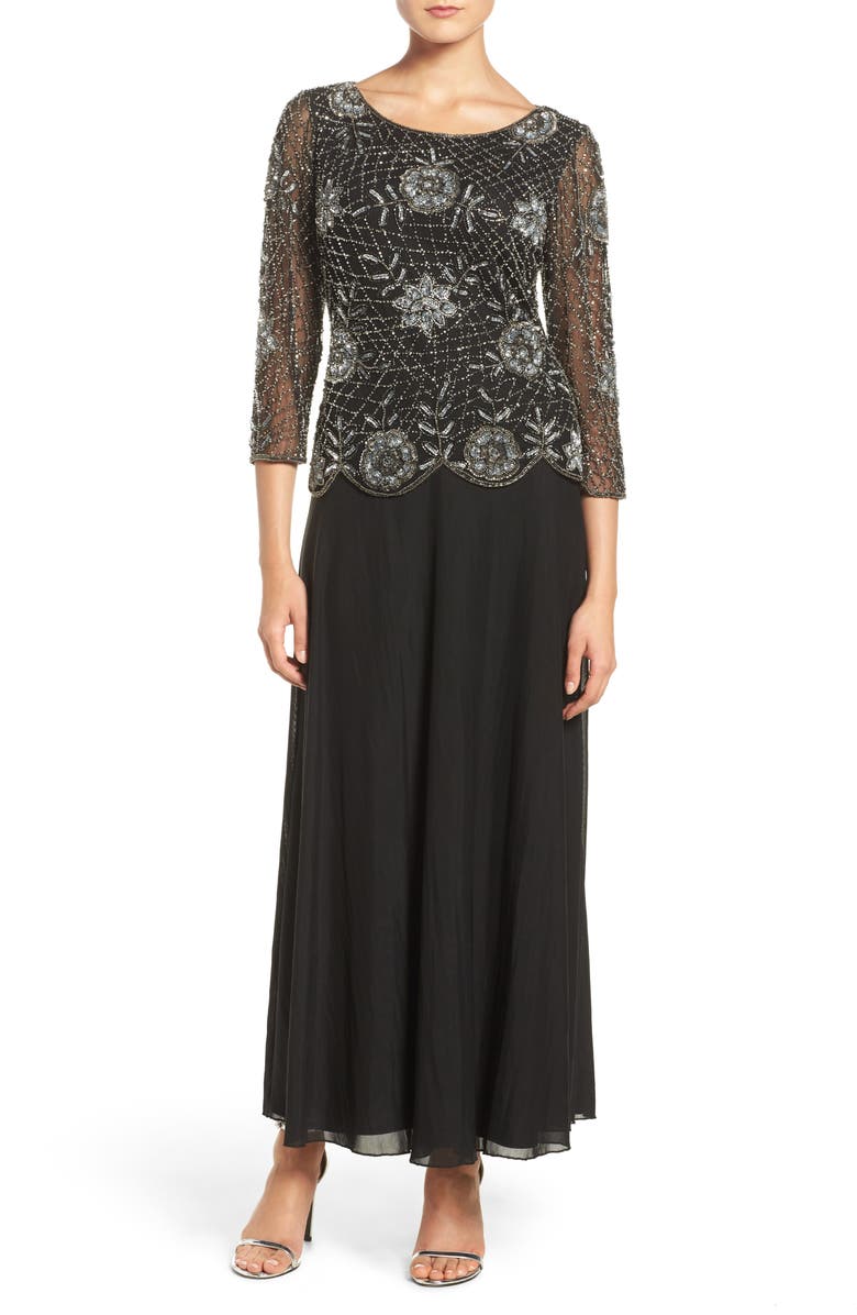 pisarro nights embellished mesh gown blush