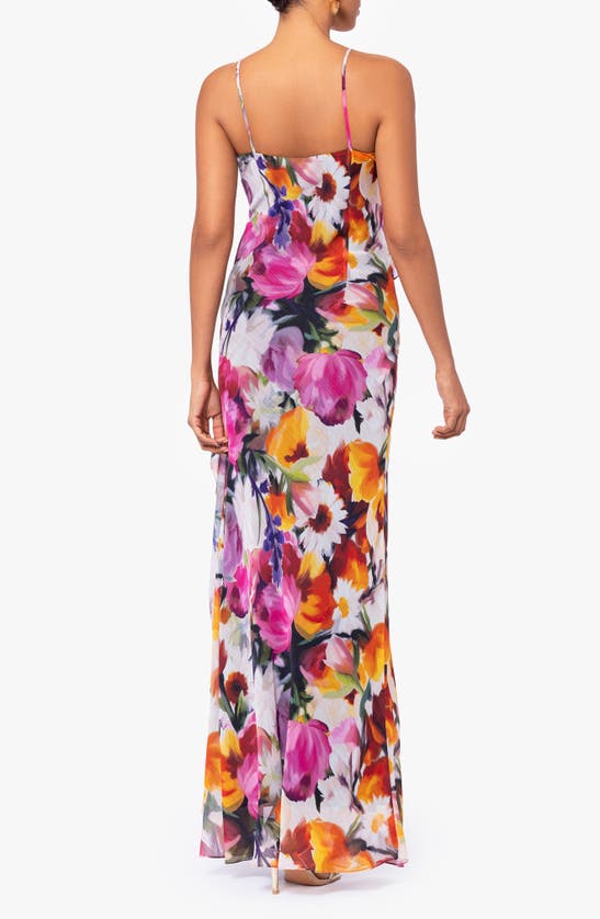 Shop Betsy & Adam Floral Print Ruffle Maxi Dress In Multi Pink Floral