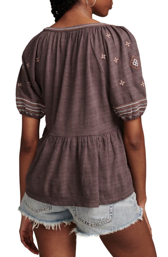 Shop Lucky Brand Easy Embroidered Cotton Babydoll Top In Raven