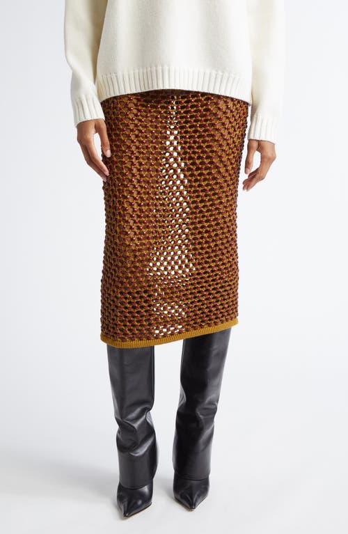 Diotima Spice Embellished Fishnet Sweater Skirt in Cumin 