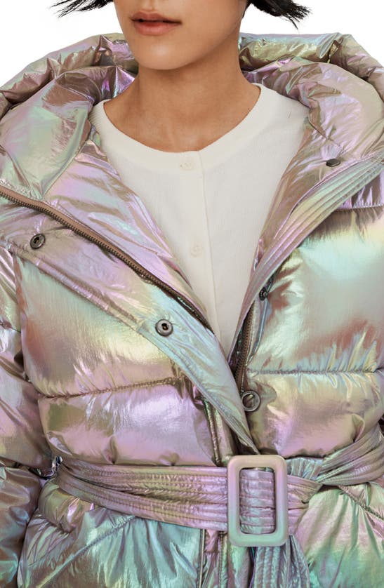 Noize Belted Oversize Hooded Puffer Coat In Tanzanite