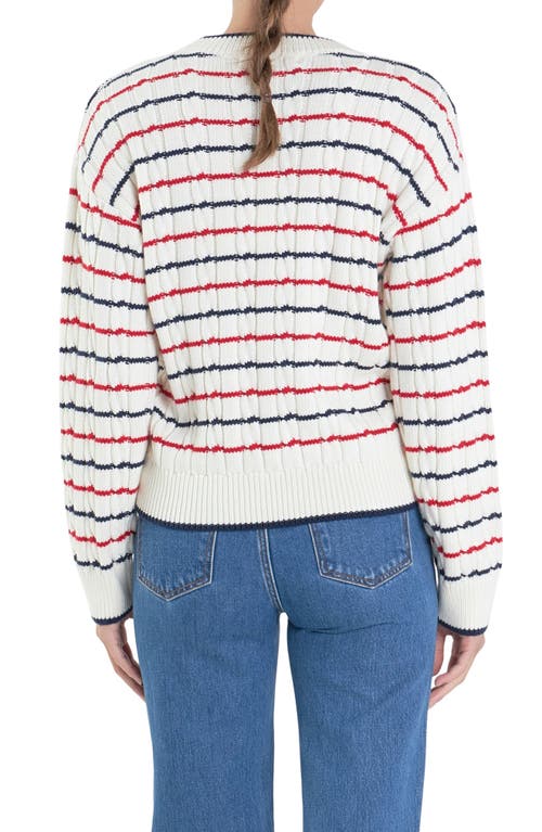 Shop English Factory Stripe Cable Stitch Sweater In Off White