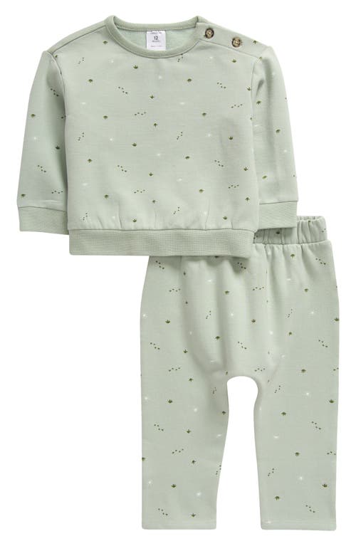 Shop Nordstrom So Soft Print Cotton Fleece Sweatshirt & Pants Set In Green Mirror Dino Tracks