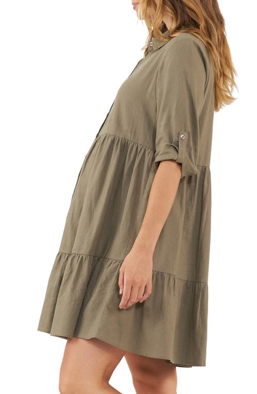 Shop Ripe Maternity Adel Linen Blend Maternity Shirtdress In Olive