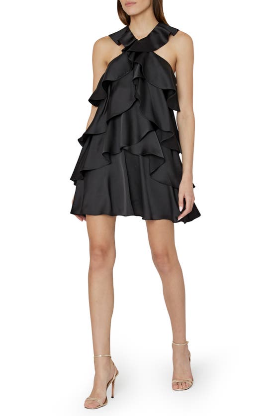 Milly Lexi Ruffle Satin Mini Dress In Black