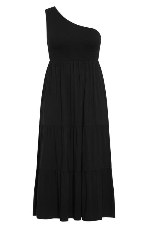 City Chic Darcy One-shoulder Maxi Sundress In Black