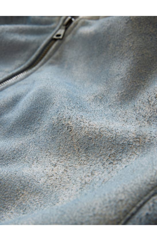 Shop John Varvatos Mateo Hooded Distressed Suede Jacket In Steel Blue
