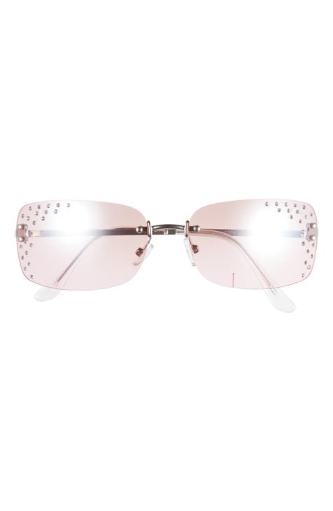 Crystal Embellished 62mm Rimless Mirrored Rectangular Sunglasses