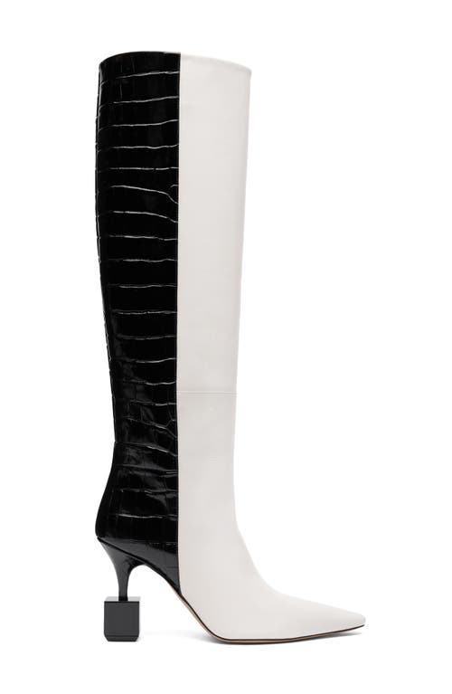 Shop Jacquemus Les Bottes Bisou Mismatched Knee High Boot In Black/white