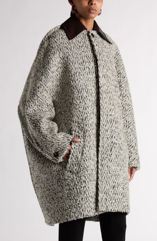 Shop Bottega Veneta Herringbone Wool & Mohair Blend Bouclé Cocoon Coat In 9306 Charcoal/beige