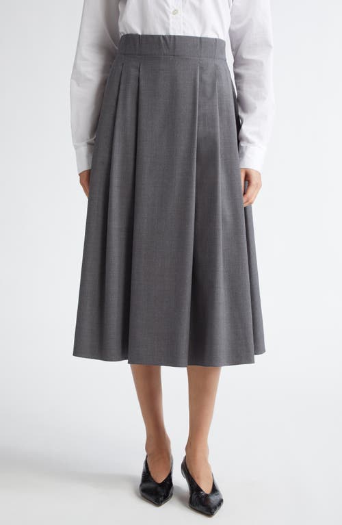 Maria McManus High Waist Stretch Wool A-Line Midi Skirt in Charcoal Grey 