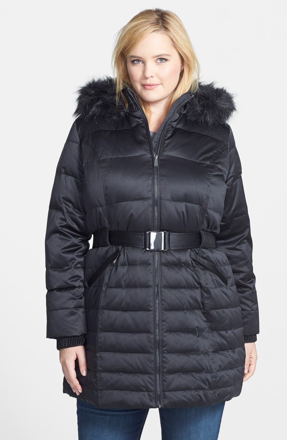 DKNY Down & Feather Fill Coat with Faux Fur Trim (Plus Size) Nordstrom