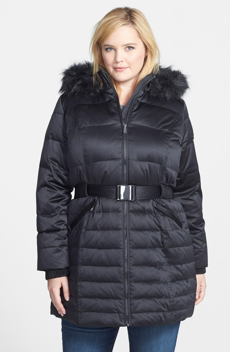 DKNY Down & Feather Fill Coat with Faux Fur Trim (Plus Size) | Nordstrom