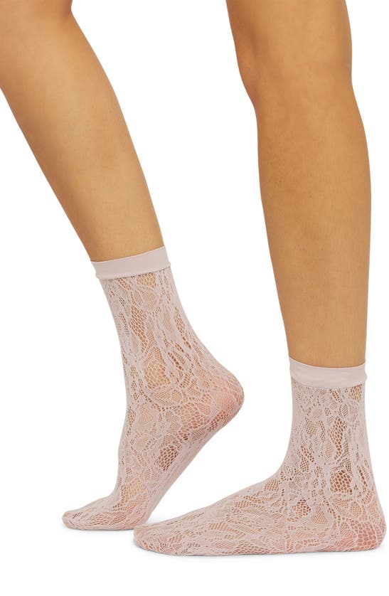 Shop Wolford Floral Net Crew Socks In Mauve