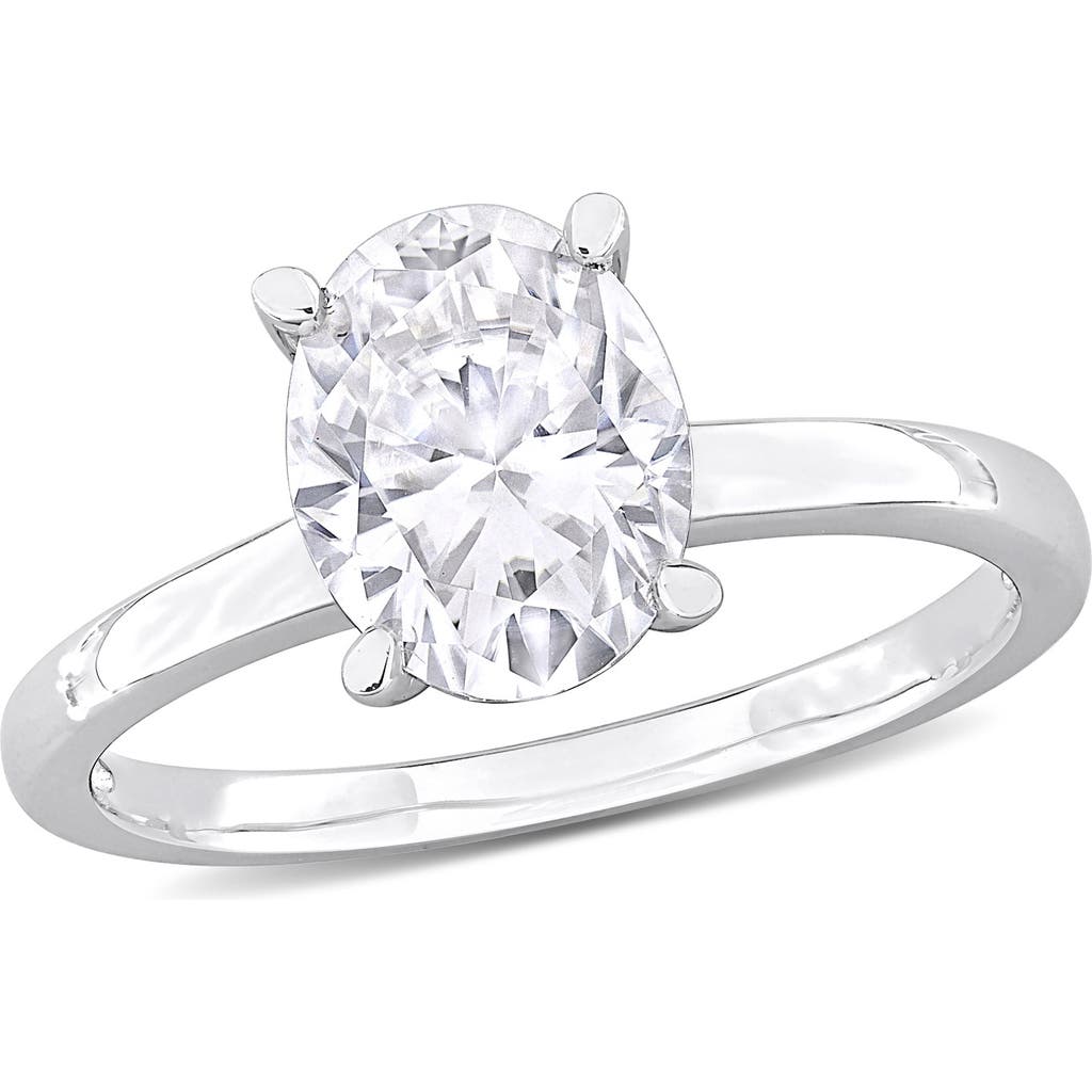 Shop Delmar Sterling Silver Oval Moissanite Solitaire Ring In White Silver