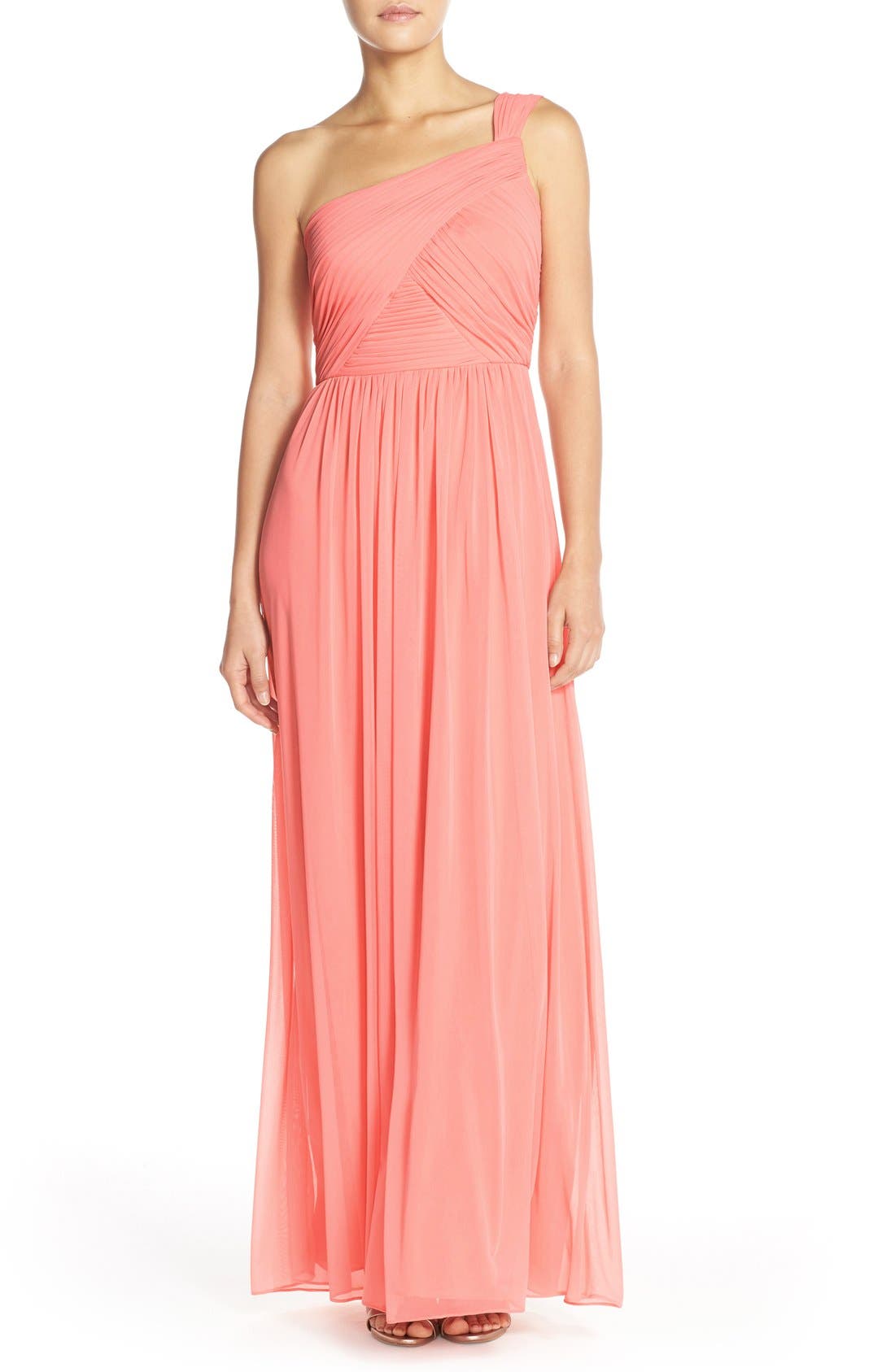 alfred sung shirred chiffon gown