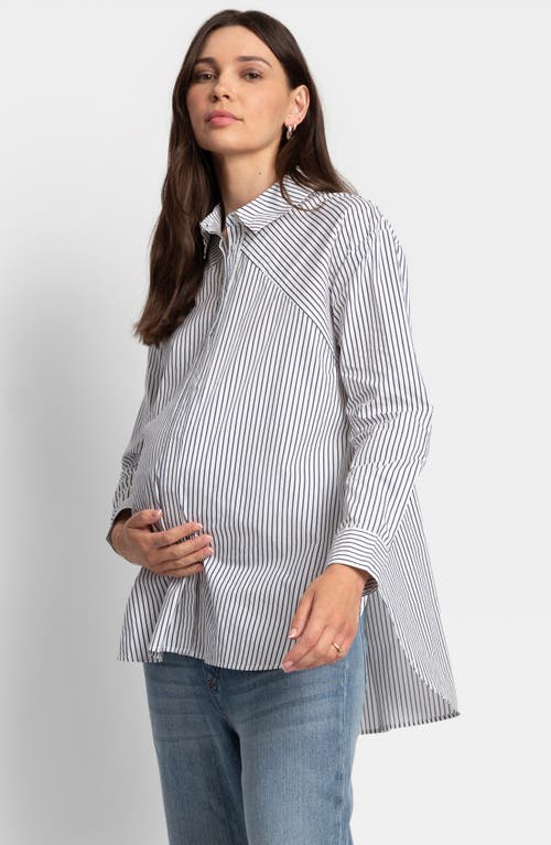 Shop Seraphine Pinstripe Maternity/nursing Button-up Shirt In White