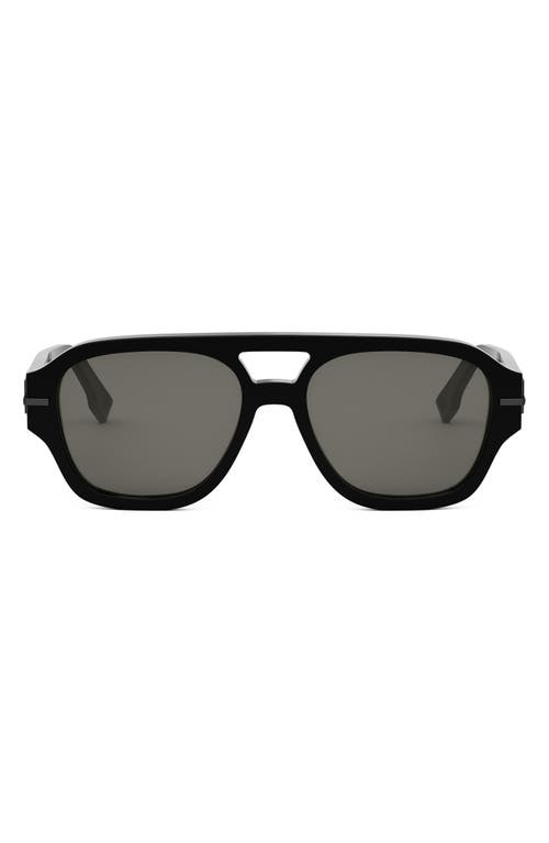 Fendi The Graphy 55mm Geometric Sunglasses In Shiny Black/smoke