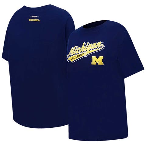 Women's Pro Standard Navy Michigan Wolverines Script Tail Oversized Boyfriend T-Shirt