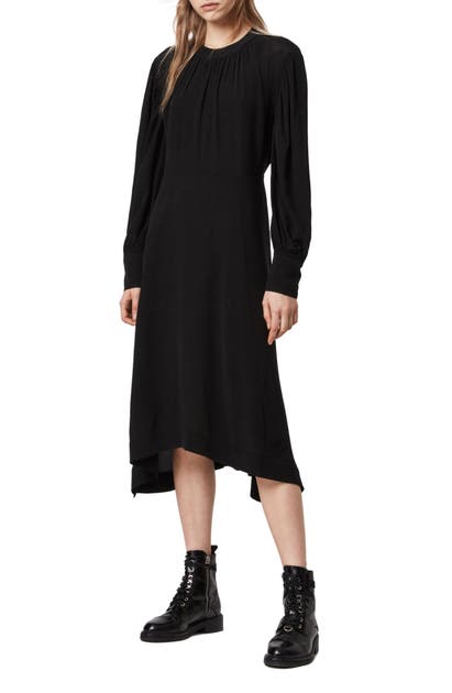 Allsaints Fayre Long Sleeve Midi Dress In Black
