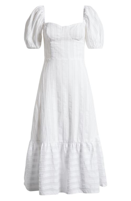 Bubble Sleeve Midi Dress in White