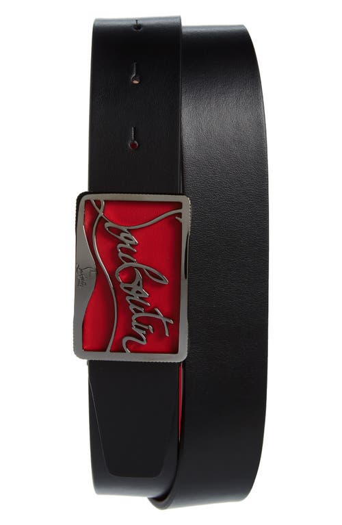 Ricky Logo Buckle Leather Belt in Black/Red/Black Gunm