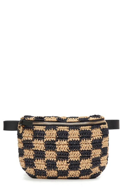 Shop Clare V . Checkerboard Woven Raffia Belt Bag In Black/natural Checker Raffia