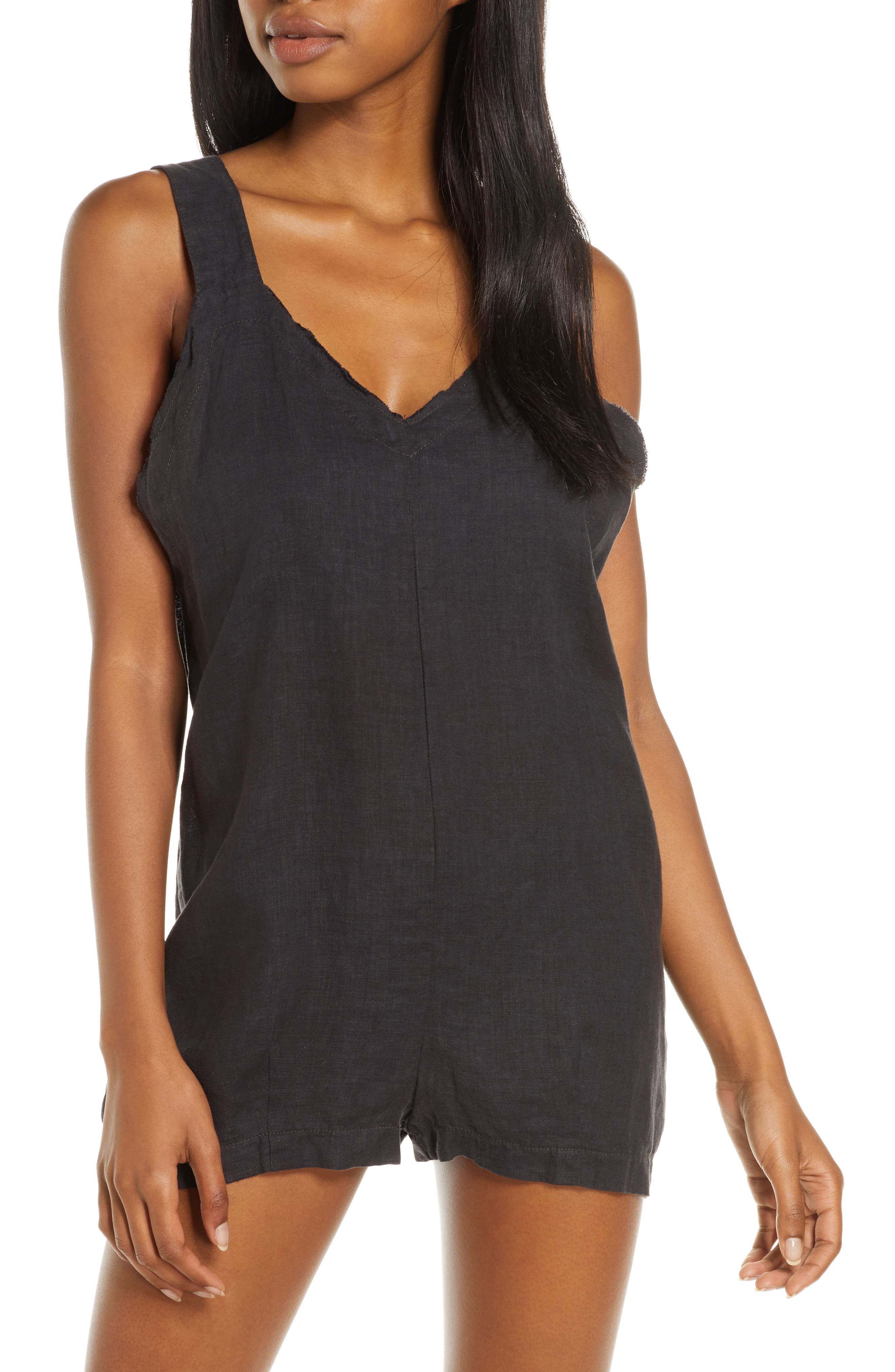 Boys + Arrows Any Sunday Linen Blend Cover-Up Romper, Black