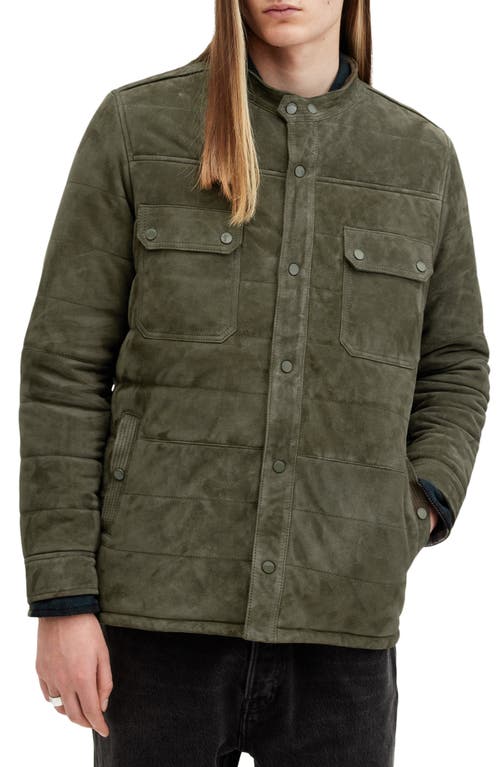 Shop Allsaints Ross Relaxed Fit Suede Overshirt In Neo Green