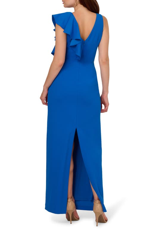 ADRIANNA PAPELL ADRIANNA PAPELL RUFFLE CREPE COLUMN GOWN 