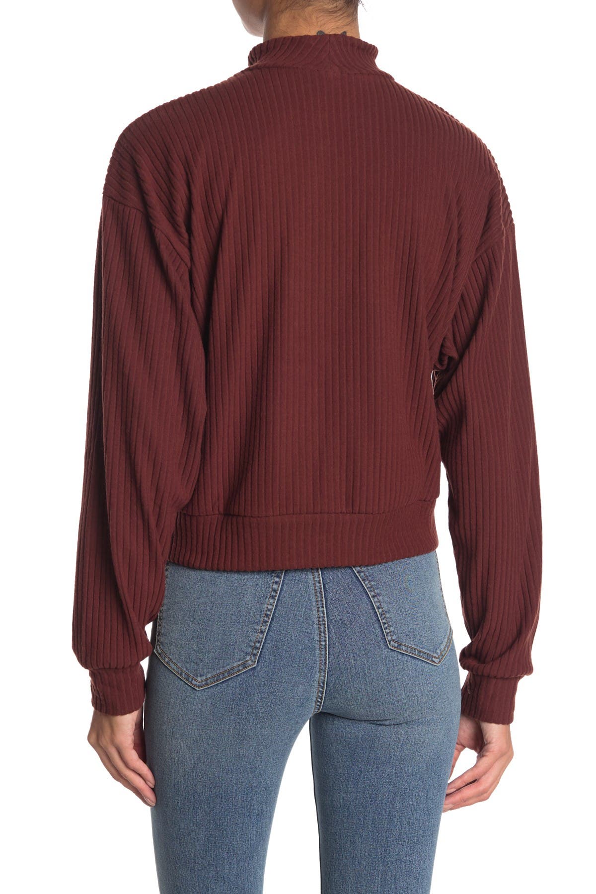 Abound Brushed Ribbed Knit Mock Neck Sweater In Dark Brown