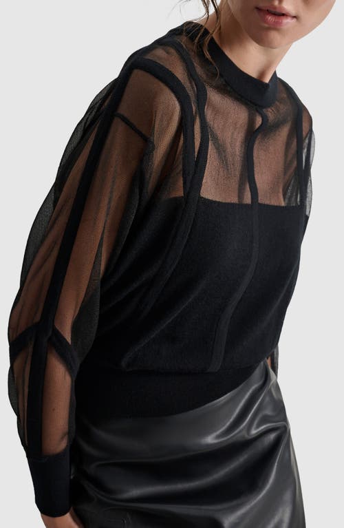 Shop Dkny Seam Detail Sheer Sweater In Black